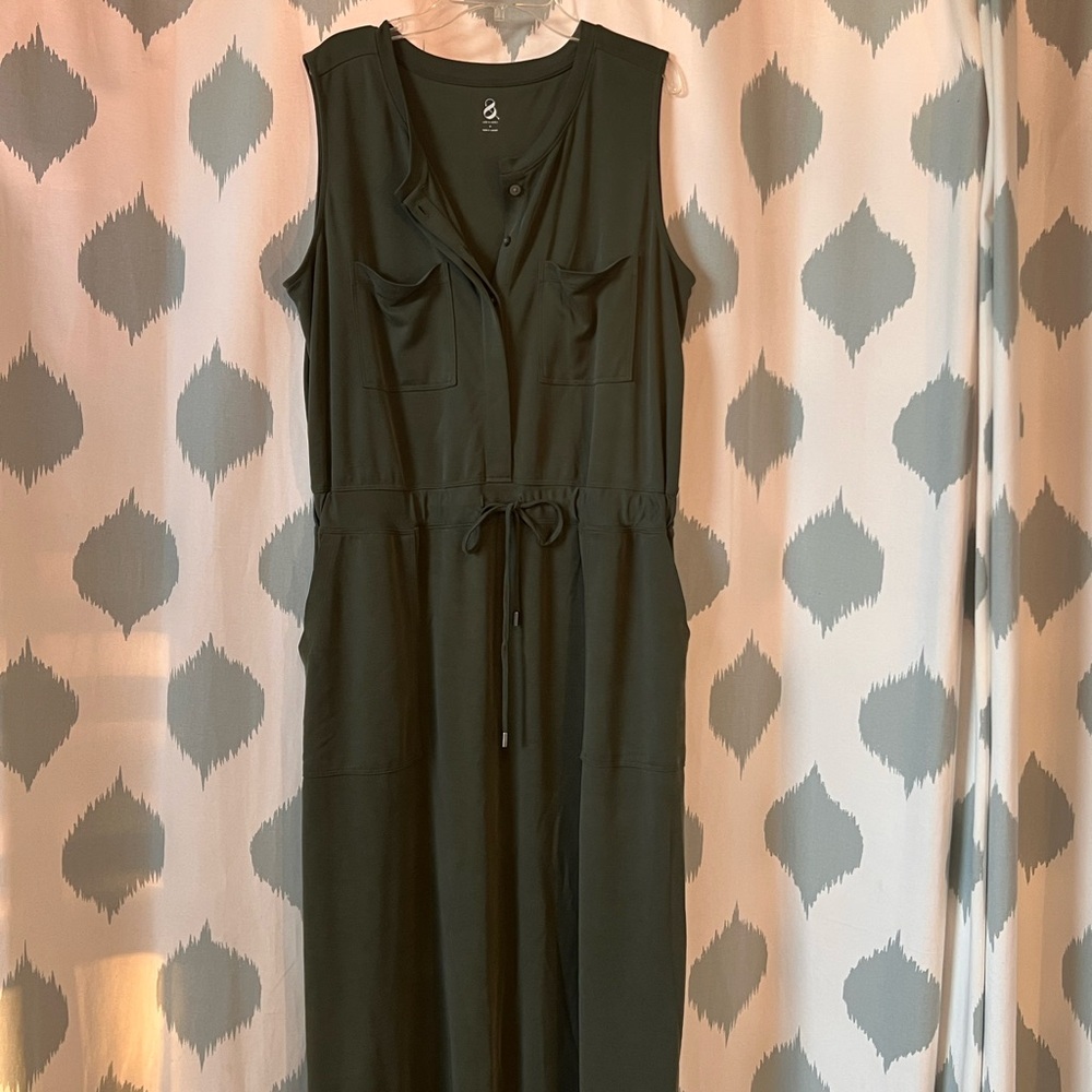 Lou & Grey Olive Green Sleeveless Drawstring Maxi Dress